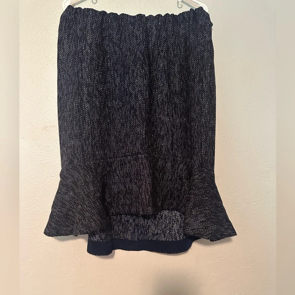 Anthropologie RO & DE Blue Tweed Audrey Midi Trumpet Skirt High Low Women’s XL - Picture 2 of 4